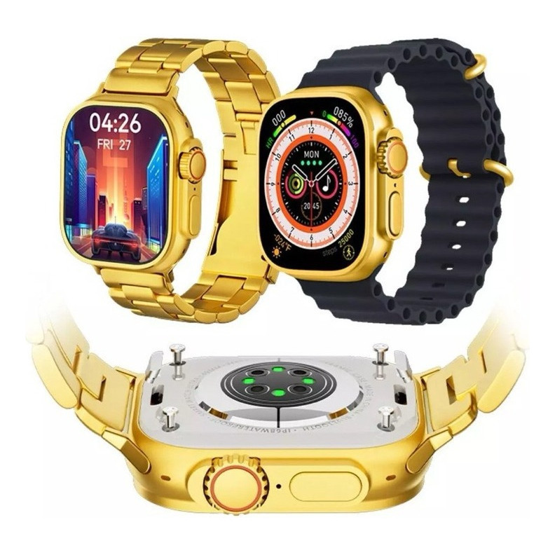 Smartwatch Ultra Gold 24k Gps Nfc 2 Pulseiras Ios Android | Shopee Brasil
