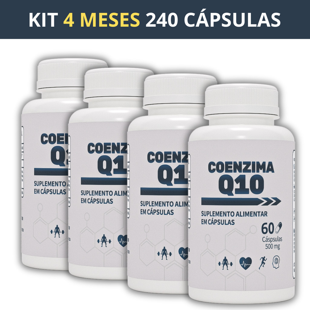 4x Coenzima Q10 Pura 500mg kit 240 capsulas Saude Força Energia