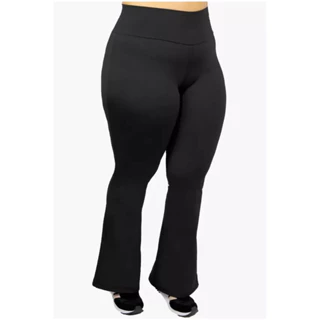 Calça Legging Plus Size Bailarina Boca de Sino Preta Cos Alto