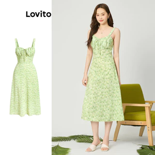 Lovito Vestido de baile plissado floral Boho Ditsy para mulheres L86ED213