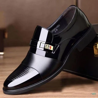 Sapatos de couro marrom preto masculino brilhante social com ponta grossa para noivo/altura 7936