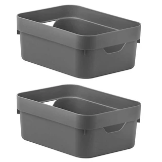 Kit 2 Caixa Plástica 2L Organizadora Multiuso OU Cube Cinza