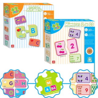 Kit Educativo 2 Jogos em Madeira Alfabeto Números Nig Brinquedo