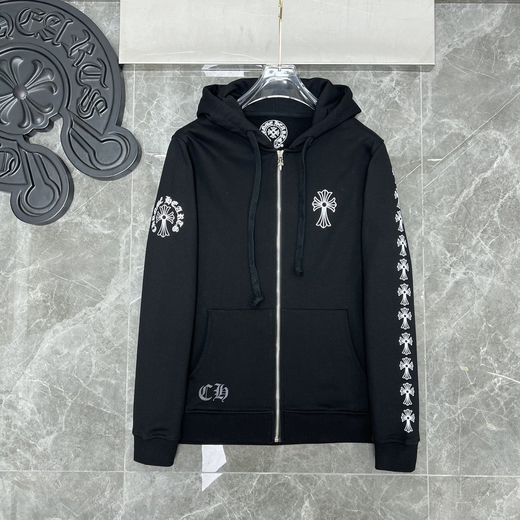 Chrome Hearts Letter Collar Letter Large Long Cross Arm Zipper Sweater for Men and Women