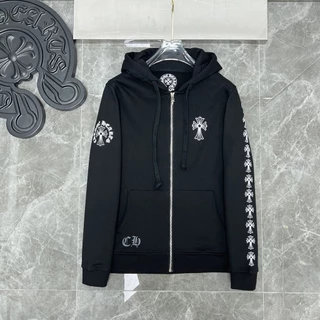 Chrome Hearts Letter Collar Letter Large Long Cross Arm Zipper Sweater for Men and Women