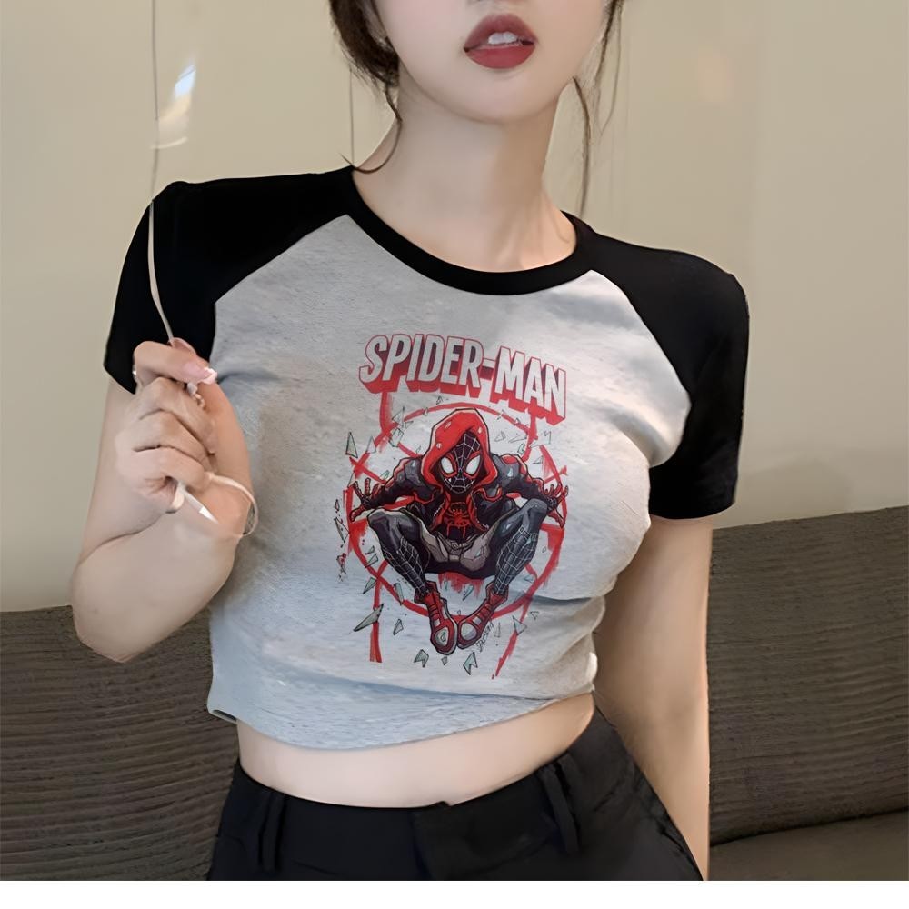 Homem Aranha jul cyber y2k 90s Colheita Topo Mulher Estética