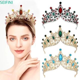 Seifinini Coroa Barroca , Ornamentos Capilares Tiara Princesa Brilhante , Elegante Multicolor Cabelo Nupcial Rhinestone Casamento