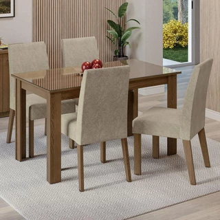 Conjunto Sala de Jantar Mesa Tampo de Vidro 4 Cadeiras Rustic/Imperial Antônia Madesa em Oferta na Shopee