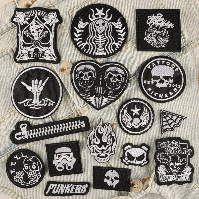 Adesivos Para Bordados Pro Patch Store Black Skull Series DIY Vestuário Crachás Hot Melt