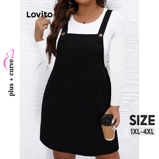 Lovito Vestido plus size curvo fofo com botão liso para mulheres LBL12382