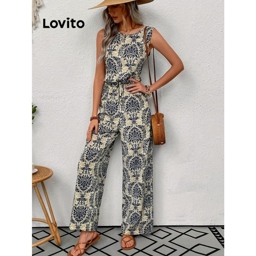 Lovito Conjuntos casuais de calças paisley flores para mulheres LNM63052