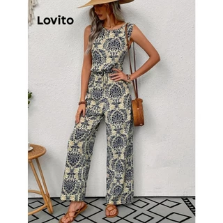 Lovito Conjuntos casuais de calças paisley flores para mulheres LNM63052