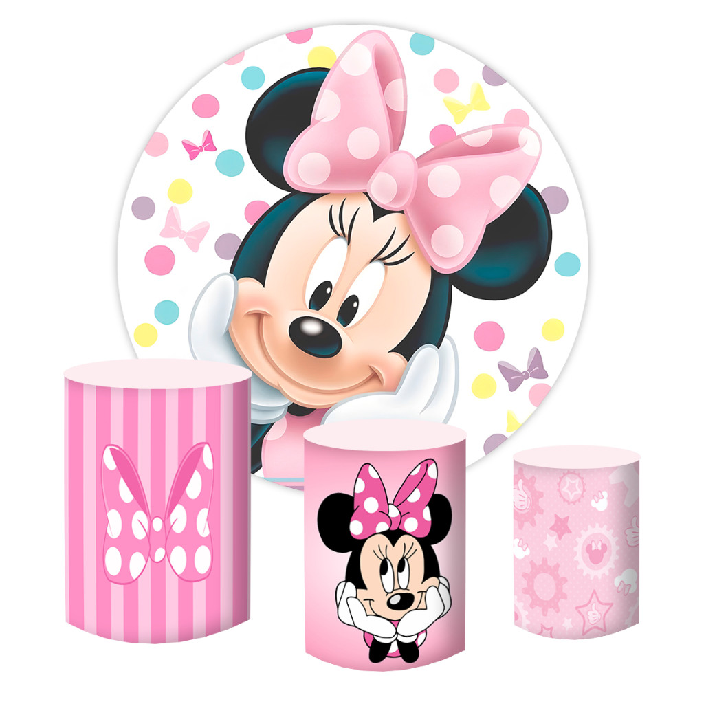 Painel Redondo Sublimado E Trio Capas Cilindros - Minnie Rosa | Shopee ...