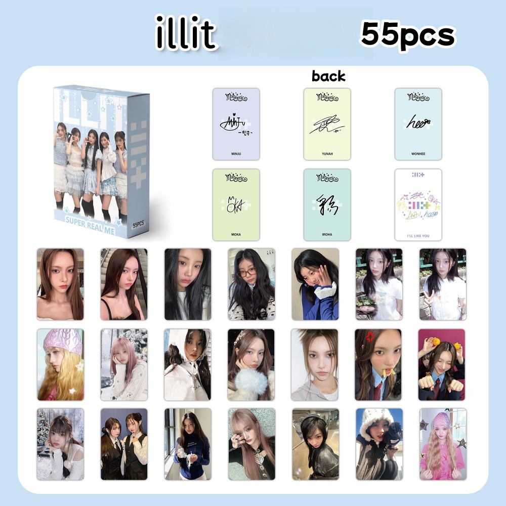 50-55pcs/box ILLIT Holographic Laser Lomo Cards SUPER REAL ME
