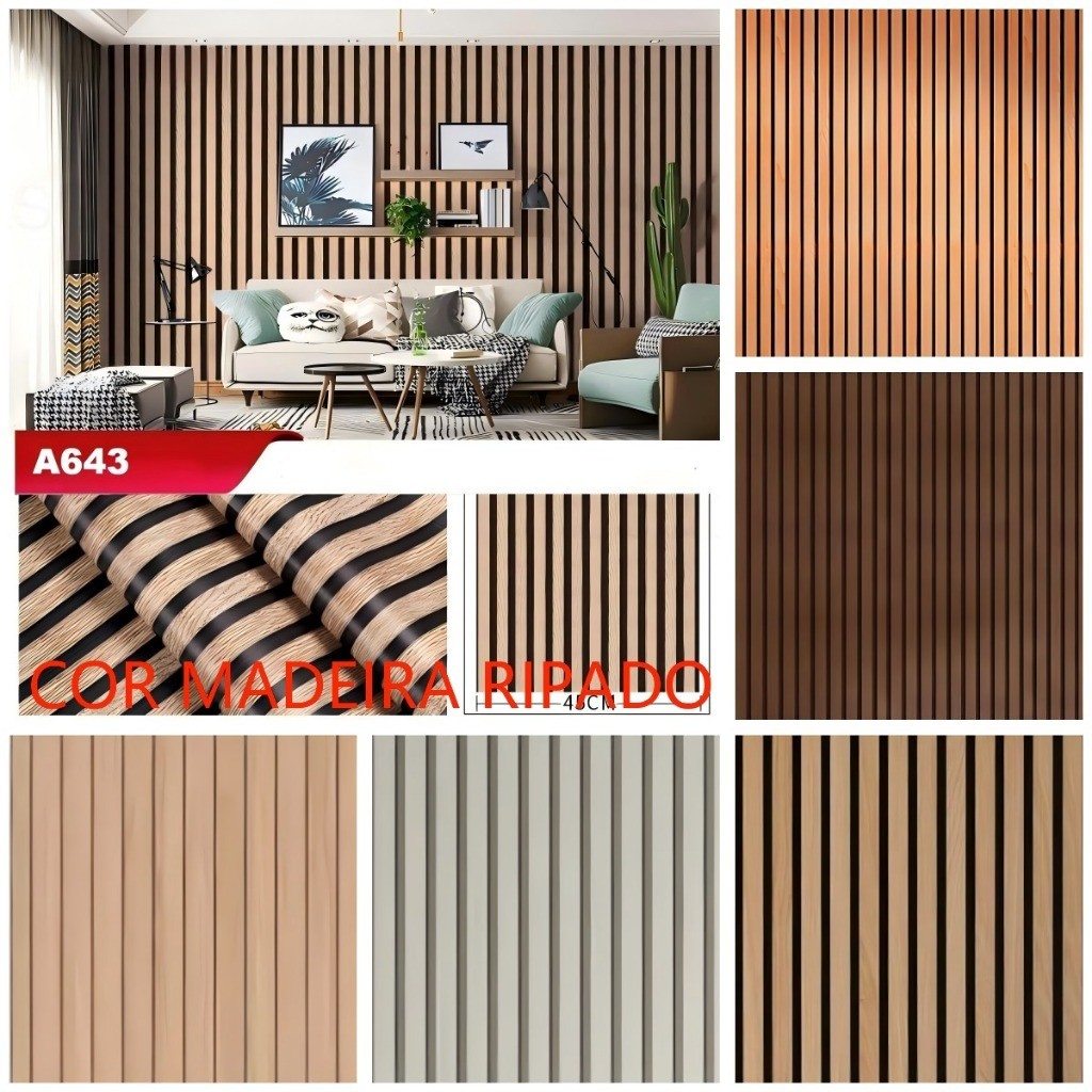 Papel de Parede Ripado Madeira 3D 5 METROS X 45CM Auto Adesivo Colante ...