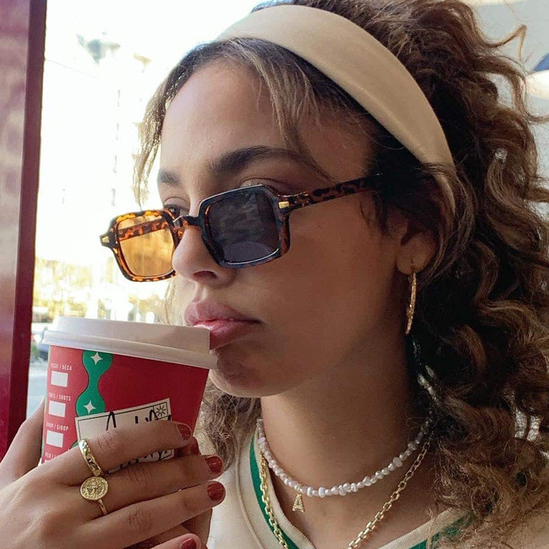 Óculos De Sol De Luxo Rectângulo Retângulo Mulher Vintage Designer Marca Square Glasses Shades Anti-Brilho UV400