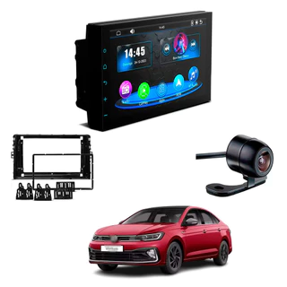Central Multimídia CarPlay Android Auto Faaftech 7" + Câmera Ré Borboleta + Moldura Virtus 2018 2019 2020 2021 2022 2D