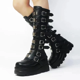 Demonia Botas de sola grossa nova inclinação gótica de salto alto Botas femininas de punk vento Spice Rider Botas