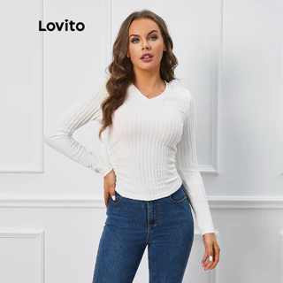 Lovito Casual Camiseta Feminina Lisa Franzida LBL09224
