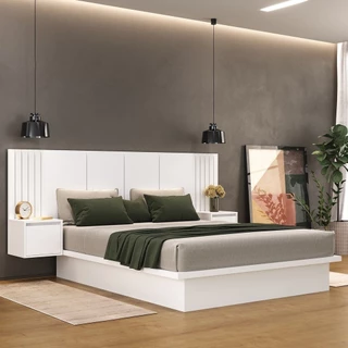 Cama Casal com Cabeceira e 2 Mesa de Cabeceira 2 Gaveta 8292