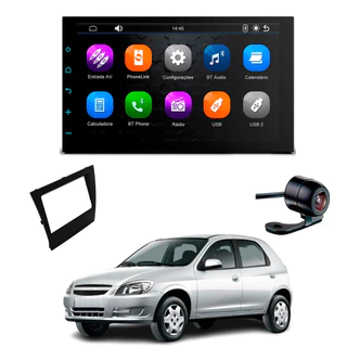 Central Multimídia Carplay 7" Câmera Ré Borboleta Moldura 2din Celta 2010 2011 2012 2013 2014 2015