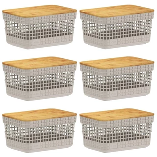 Kit 6 Cestos 2,5L Organizador OU Grid com Tampa de Bambu