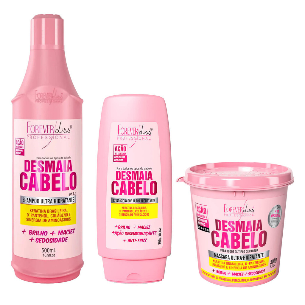 Kit Shampoo + Condicionador + Máscara 350g Desmaia Cabelo | Forever ...
