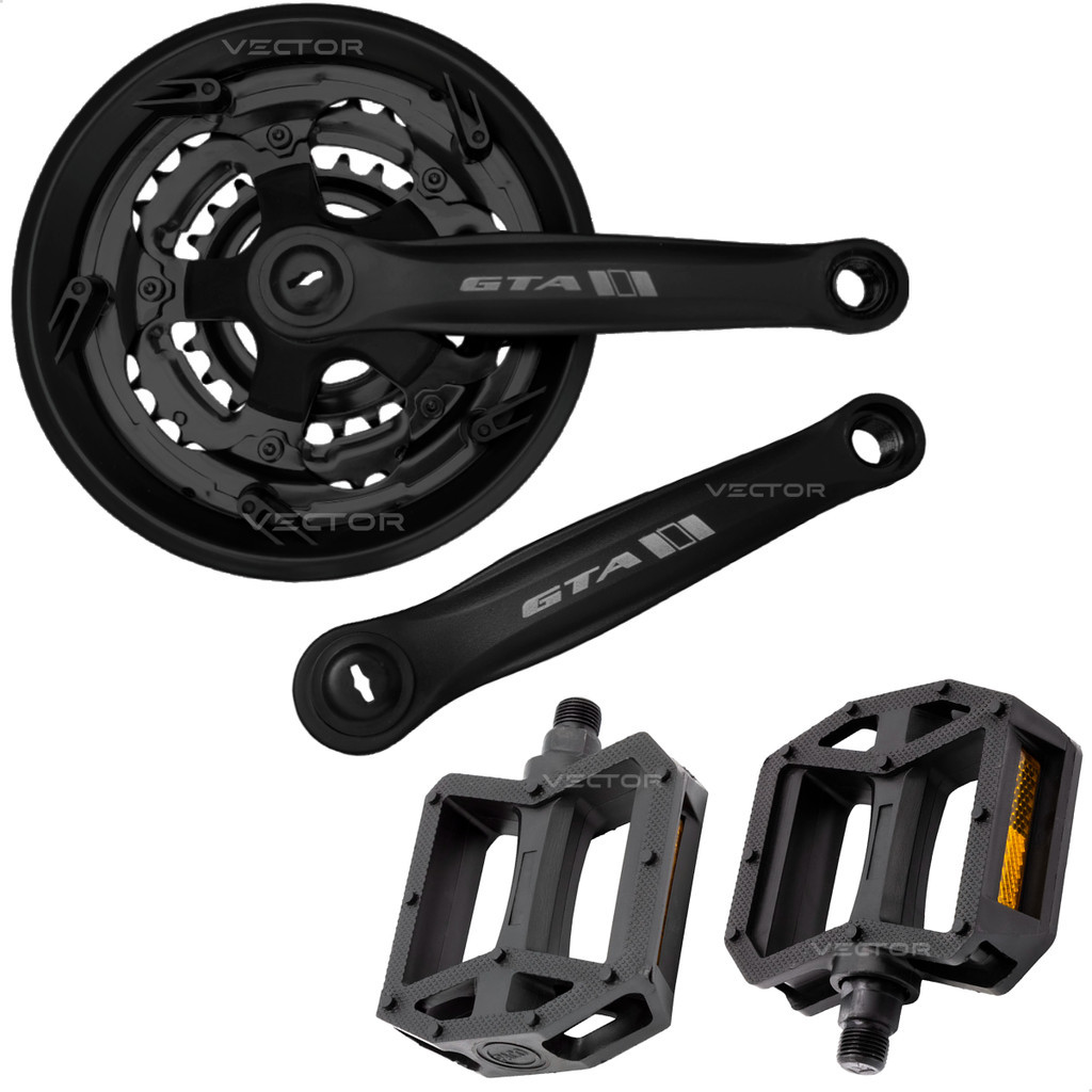 Pedivela 3 Coroas Bicicleta + Pedal Plataforma Kit Pe De Vela