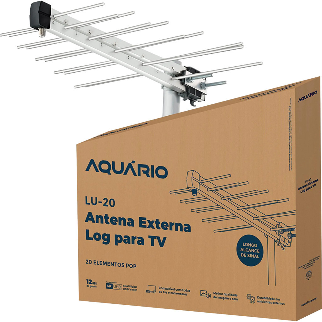 Antena Externa Tv Log Digital 20 Elementos 4k Vhf Uhf Hdtv Lu-20 Aquário