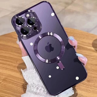 Capa Magnética De Luxo À Prova De Choque iPhone 15 14 13 12 11 Pro Max Magsafe Carregamento Sem Fio Soft Com Protetor De Lente De Câmera