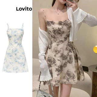 Lovito Casual Vestido Feminino Tie Dye Franzido com Ombro de Fora LNA42043