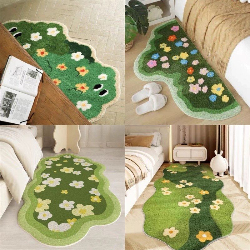 Tapete De Pelúcia Verde Fresco Moss Plush Para Quarto Cobertor De Cama Em Forma De Janela Longa Espessado Não Deslizante