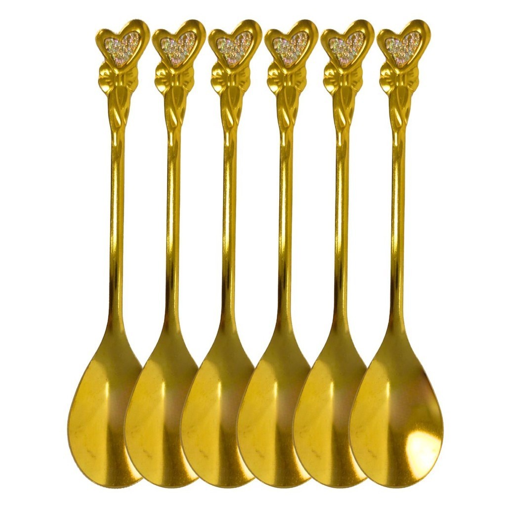 Jogo 6 UN Colher Sobremesa Luxo Design Moderno Dourado Gold 4215 Branco ...