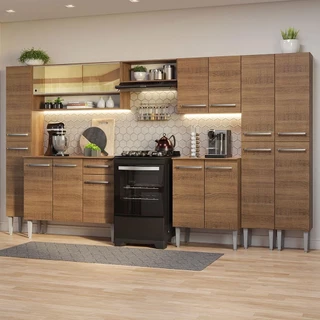 Armário de Cozinha Completa 325cm Rustic Emilly Madesa 05 em Oferta na Shopee