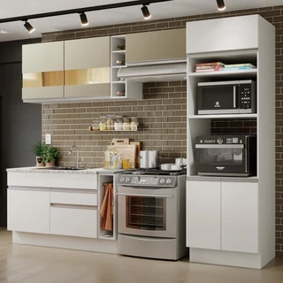 Cozinha Completa Madesa Cristal com Armário e Balcão (Sem Tampo e Pia) - Branco/Branco/Crema em Oferta na Shopee