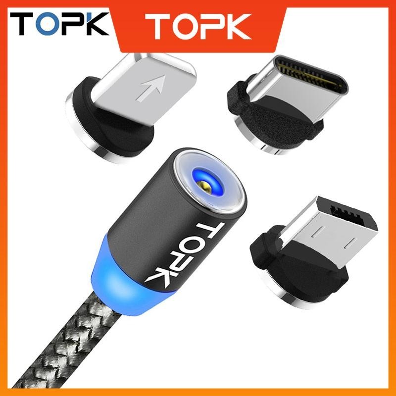 TOPK AM17 3 Em 1 Cabo Micro Magnético USB De Carregamento Trançado De Nylon Tipo C