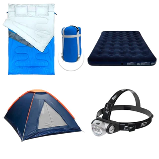 Kit Camping Completo Saco Kuple + Colchão Star + Barraca Panda 2P+ Lanterna Turbo Led Casal - NTK em Oferta na Shopee