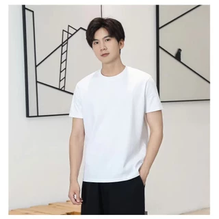 2025 Camiseta Masculina De Manga Curta De Algodão Puro Cor Sólida Casual Verão