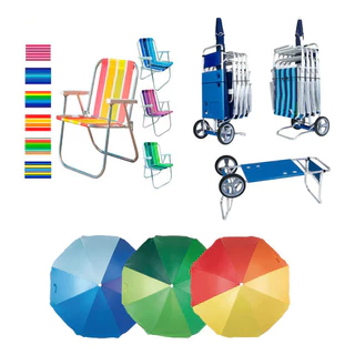 Kit Guarda Sol 1,80mt + Carrinho + 2 Cadeiras Aluminio Btf