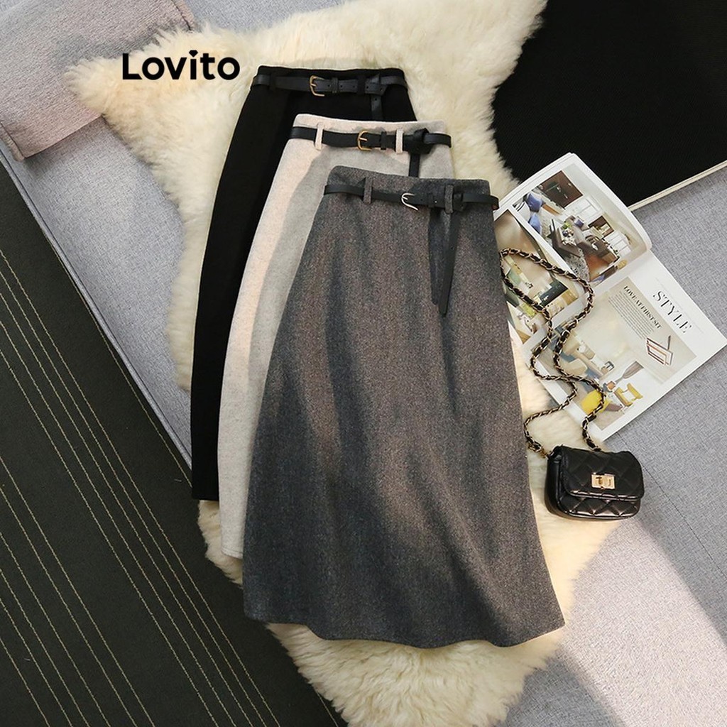 Lovito Saias femininas elegantes de cintura alta lisa LNL51225