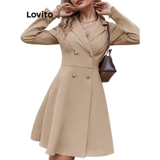 Lovito Vestido elegante com botões lisos para mulheres LNL55183
