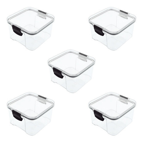 Kit Com 5 Potes Herméticos Com Tampa De Vedação Empilhável Cor Incolor