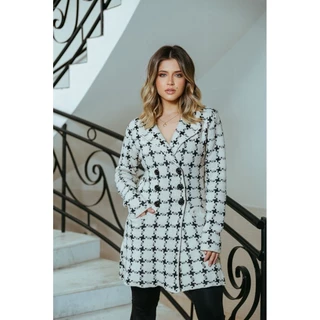 Sobretudo Mousse Feminino Tricot Pied Poule