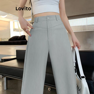 Lovito Calças femininas casuais com estrutura lisa LNE51370
