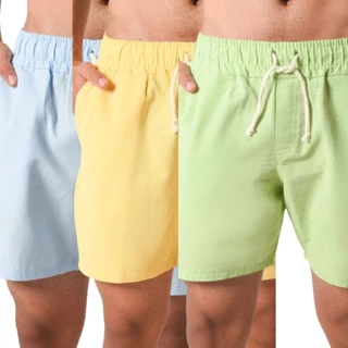 Kit 3 Shorts Mauricinho Fio Tinto Linho 3 Bolsos