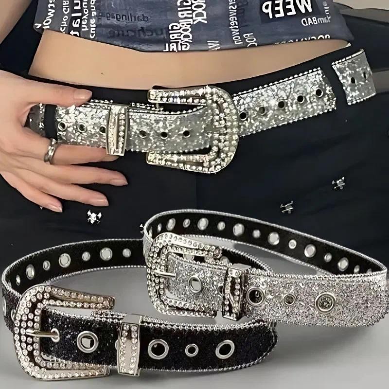 Cintos De Strass Brilhantes Y2K – Cinto Feminino Com Fivela De
