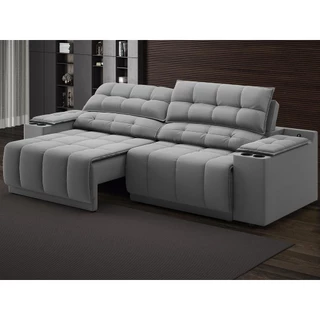 Sofá com Porta Copos Carregador USB Ret Rec Samurai 2,00m Velosuede Grafite - NETSOFAS