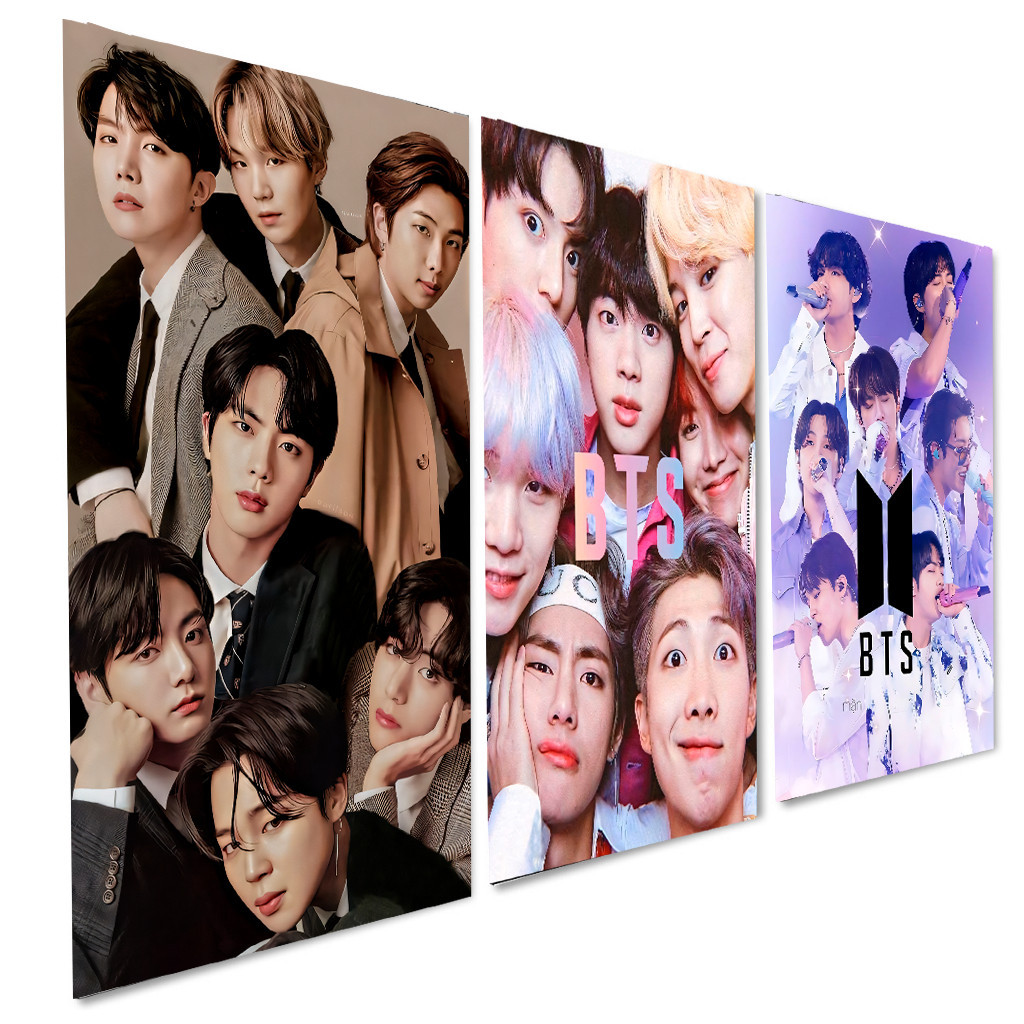 Kit 3 Quadros Decorativos BTS K-POP 20x28 40x28CM MDF geek