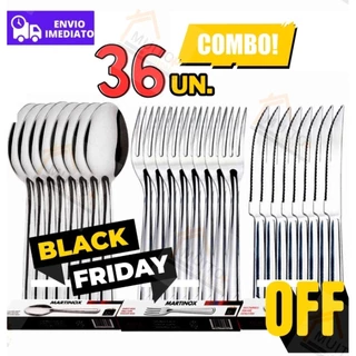 Kit Jogo de Talheres 36 peças Aço Inox 12 Facas 12 Garfos e 12 Colheres de Mesa Casa Para Cozinha