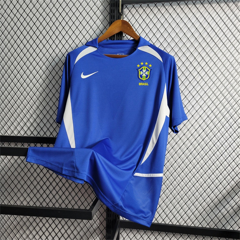 Camisa de Futebol Retro Brasileira 2002 B-L Camisa Azul Longe Masculina